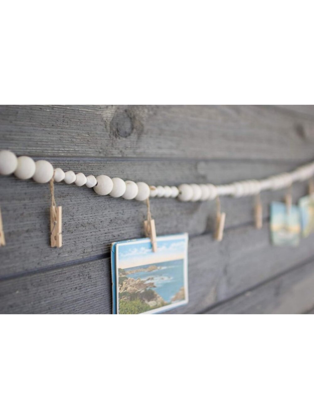 Wood Bead Garland with Clothespin Photo Holders - Off-White Decorative Accent